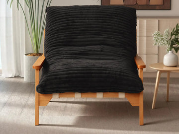 Modern 1-Seater Black Small Space Accent Chair | 1-Piece, Plush Fabric, Solid Wood Frame, Flat Wooden Arms