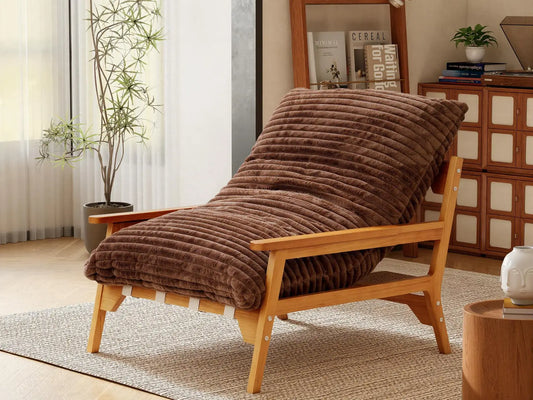 Modern 1-Seater Brown Small Space Accent Chair | 1-Piece, Plush Fabric, Solid Wood Frame, Flat Wooden Arms
