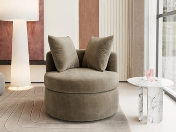 Modern 1-Seater Gray Brown Small Space Swivel Accent Chair | 1-Piece, Linen Upholstery, Curved Shelter Arms