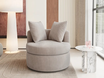 Modern 1-Seater Khaki Small Space Swivel Accent Chair | 1-Piece, Linen Upholstery, Curved Shelter Arms