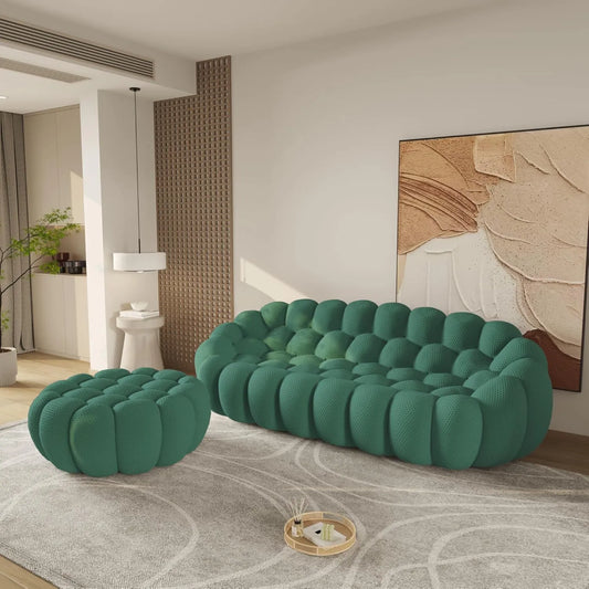 Essential Floor Sofas | 2-Piece Green 3D Knitted Fabric Sofa Sets 4-seater