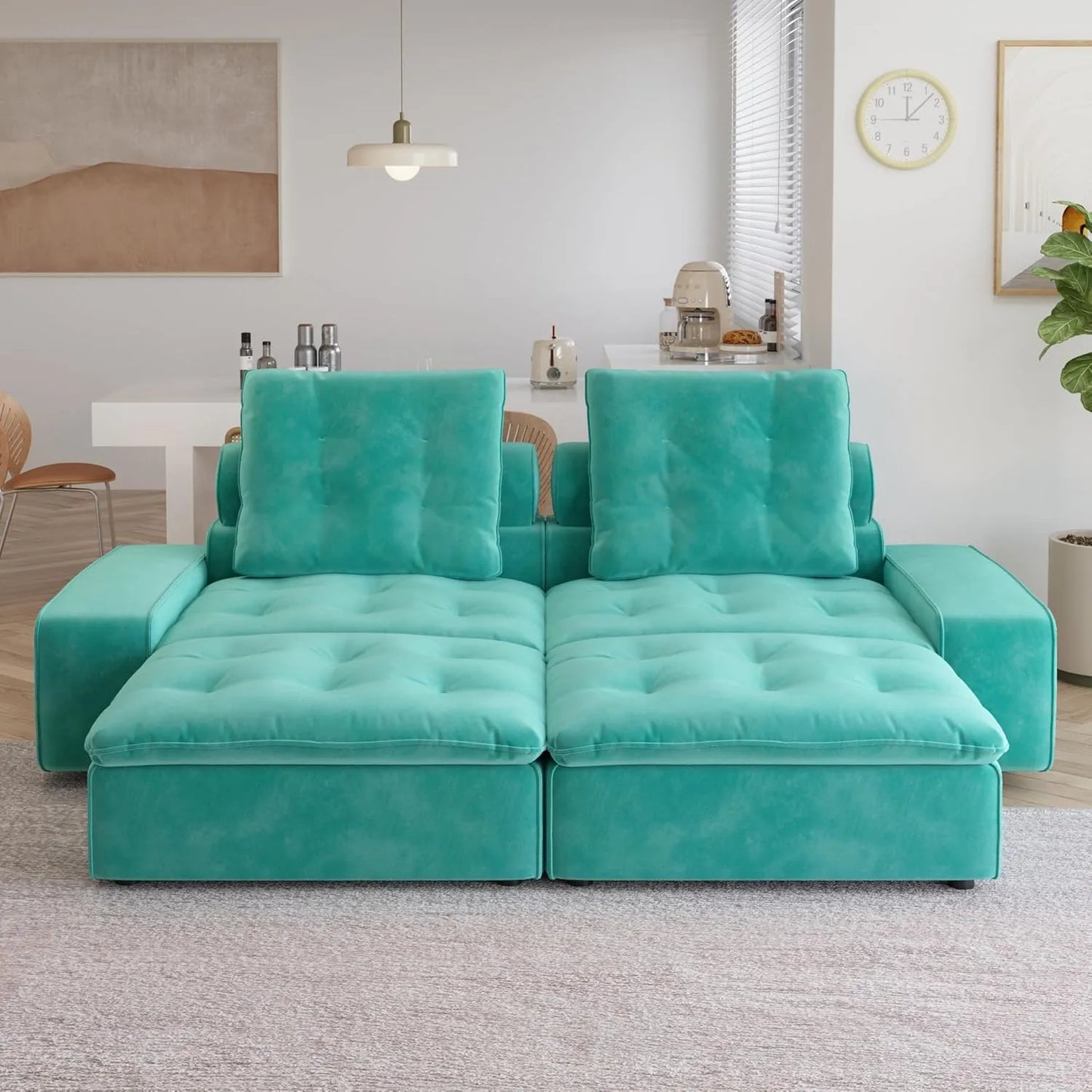 Deluxe Adjustable Cloud Sectional Sofas | Tiffany Blue Frosted Velvet Loveseats 2-seaters