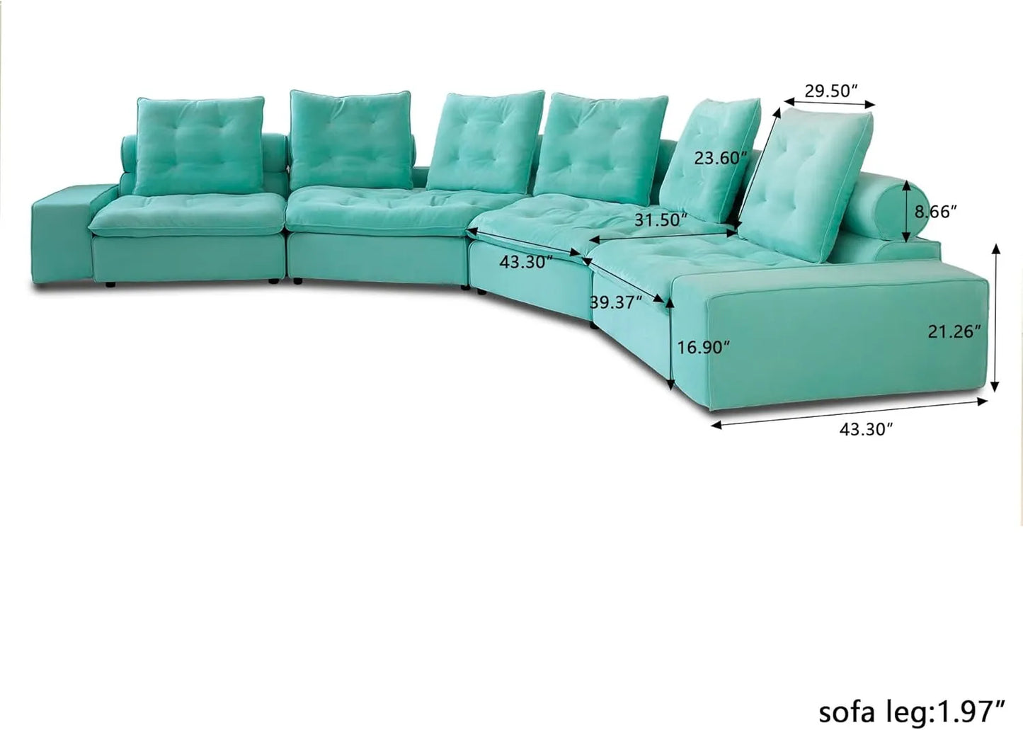 Deluxe Adjustable Cloud Sectional Sofas | Tiffany Blue Frosted Velvet U shaped Sectionals 6-seaters