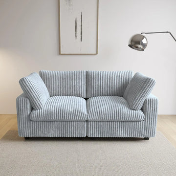 Sofá de dos plazas Deluxe Cloud, lavable, color gris claro | 2 piezas, tela de felpa, diseño modular