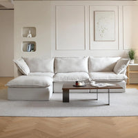 Deluxe Linen Cloud Sectional Sofas | 4-Piece Beige Cotton and Linen L Shaped Sectionals 3-seaters