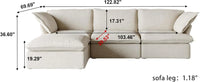 Deluxe Linen Cloud Sectional Sofas | 4-Piece Beige Cotton and Linen L Shaped Sectionals 3-seaters