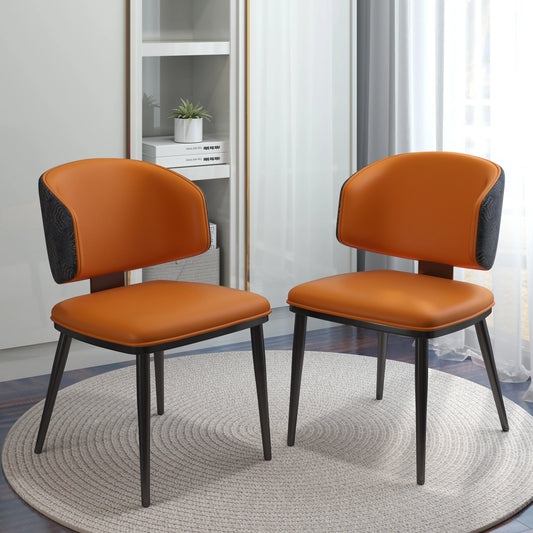Silla de comedor vegana con respaldo alto | Cuero sintético naranja (juego de 2)