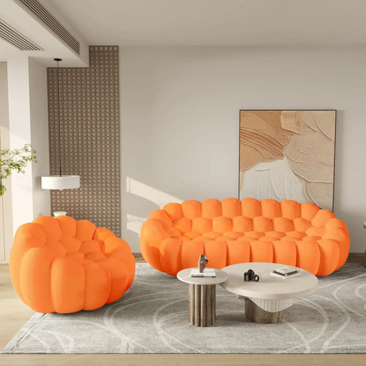 Essential Floor Sofas | 2-Piece Orange 3D Knitted Fabric Sofa Sets 4-seater