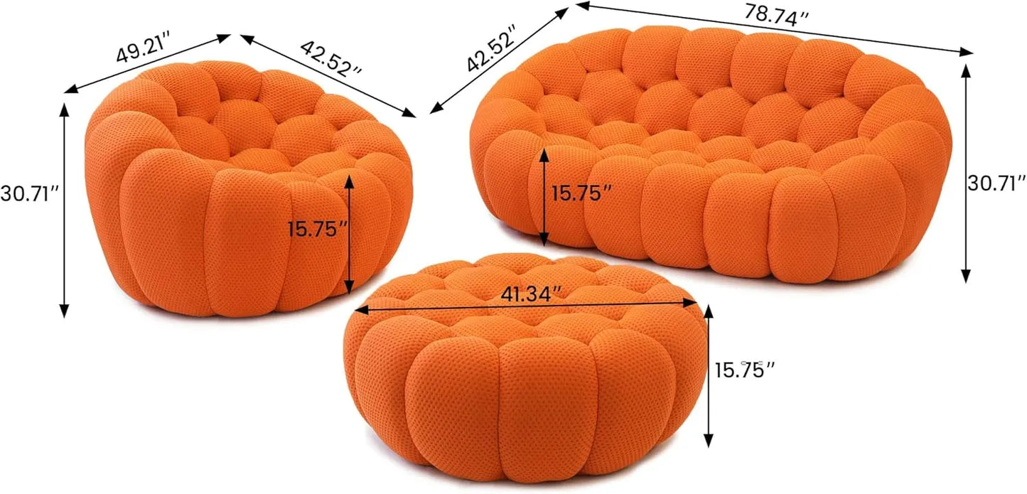 Essential Floor Sofas | 3-Piece Orange 3D Knitted Fabric Sofa Sets 3-seaters