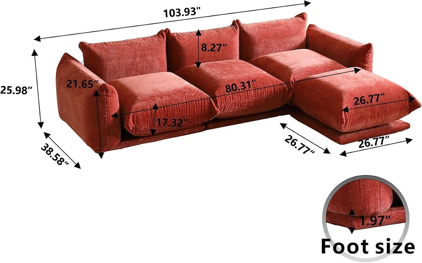 Matrix Modern Sectional Sofas | Orange Chenille Couch Sectionals 3-seaters with 1 Ottoman