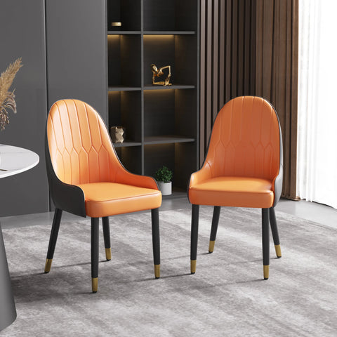 Silla de comedor vegana con respaldo completo | Cuero sintético naranja (juego de 2)