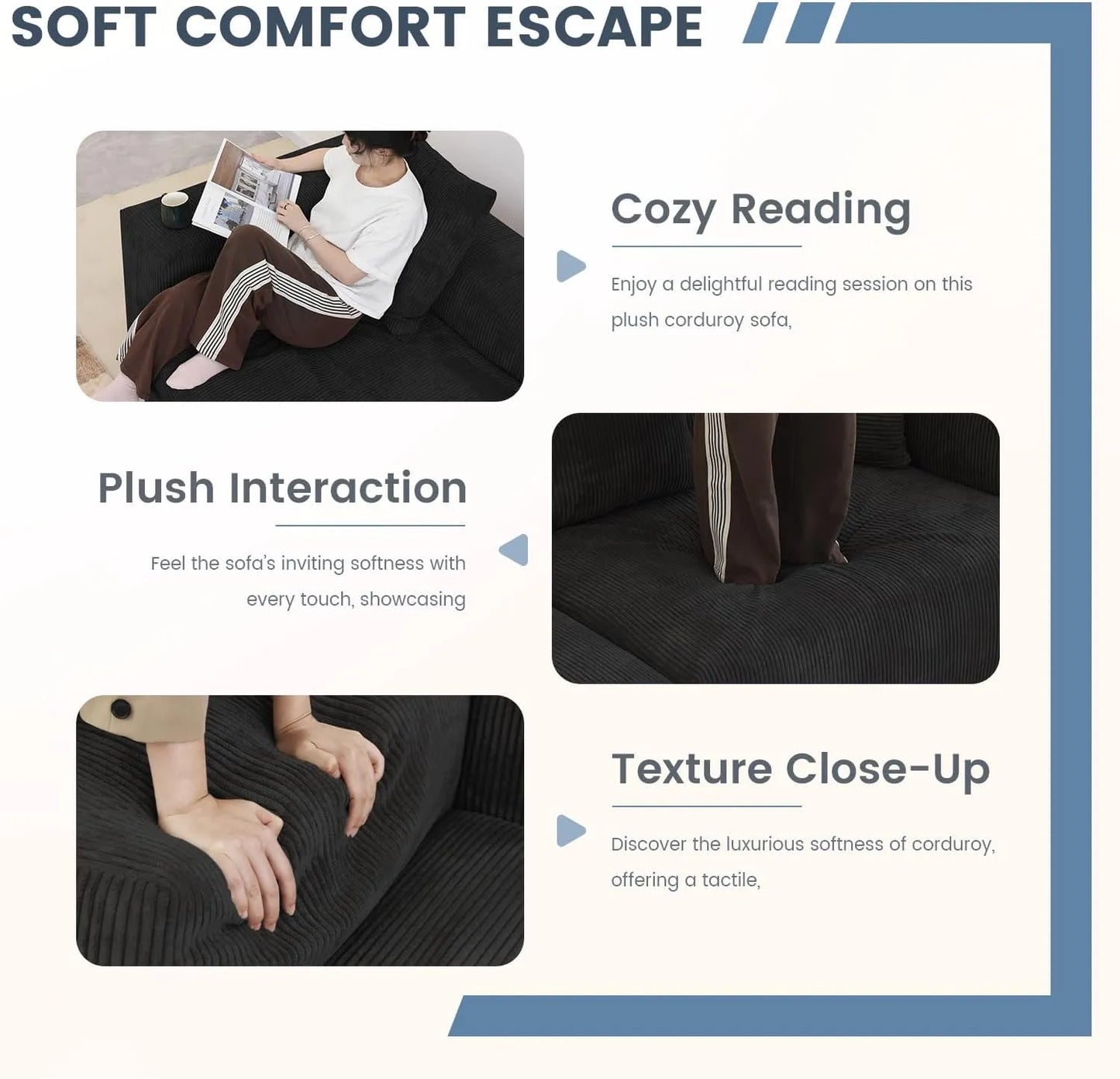 Matrix Modern Modular Sofas | Black Corduroy Ottomans