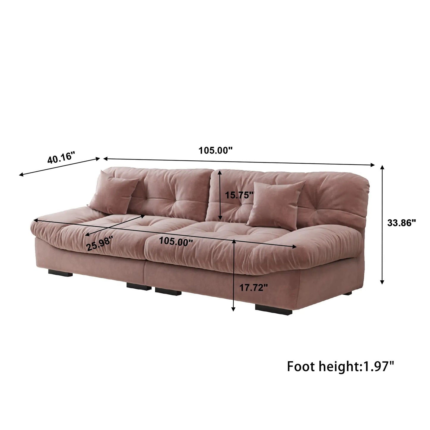 Essential Loveseat Lazy Sofas | Pink Frosted Velvet Loveseats 2-seaters 105"