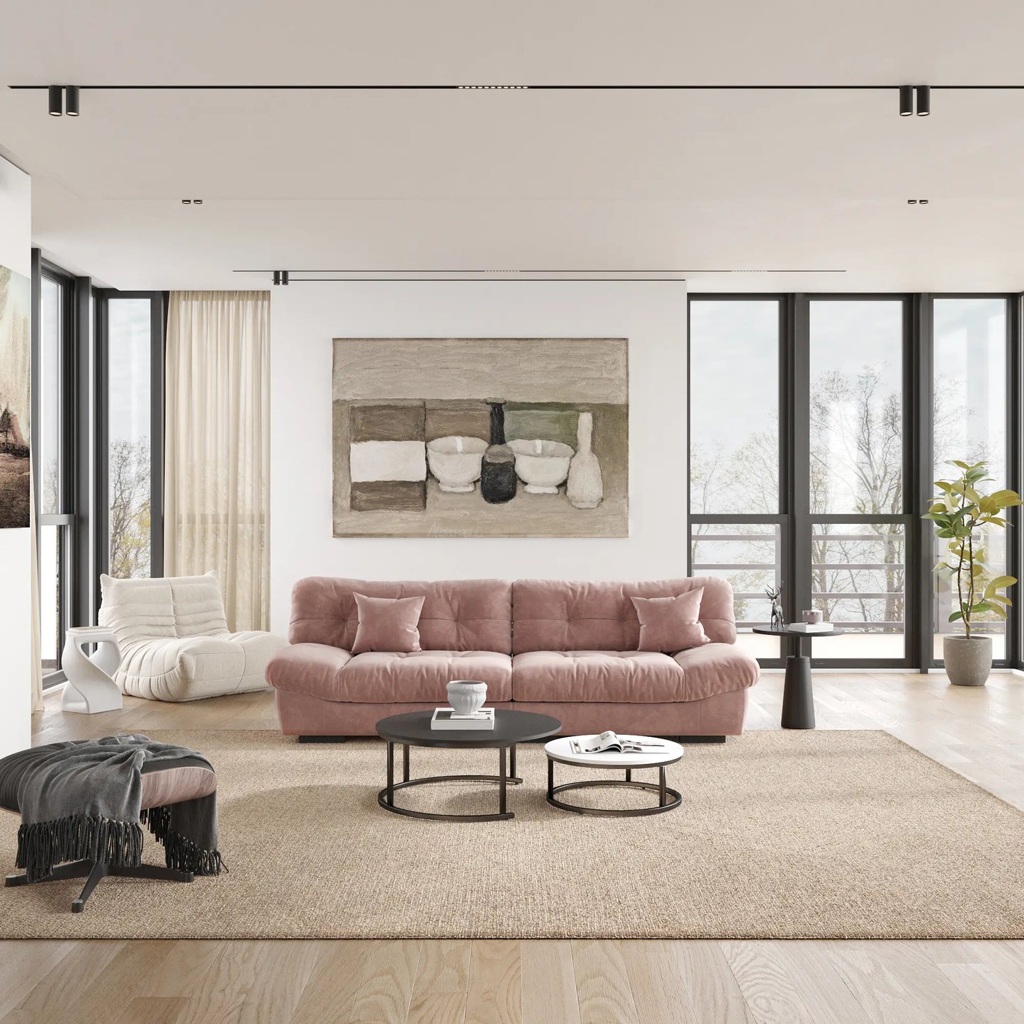 Essential Loveseat Lazy Sofas | Pink Frosted Velvet Loveseats 2-seaters 105"