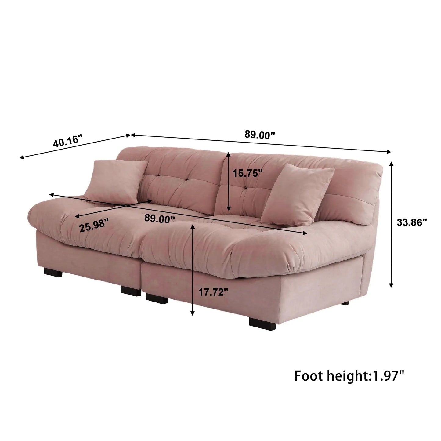 Essential Loveseat Lazy Sofas | Pink Frosted Velvet Loveseats 2-seaters 89"