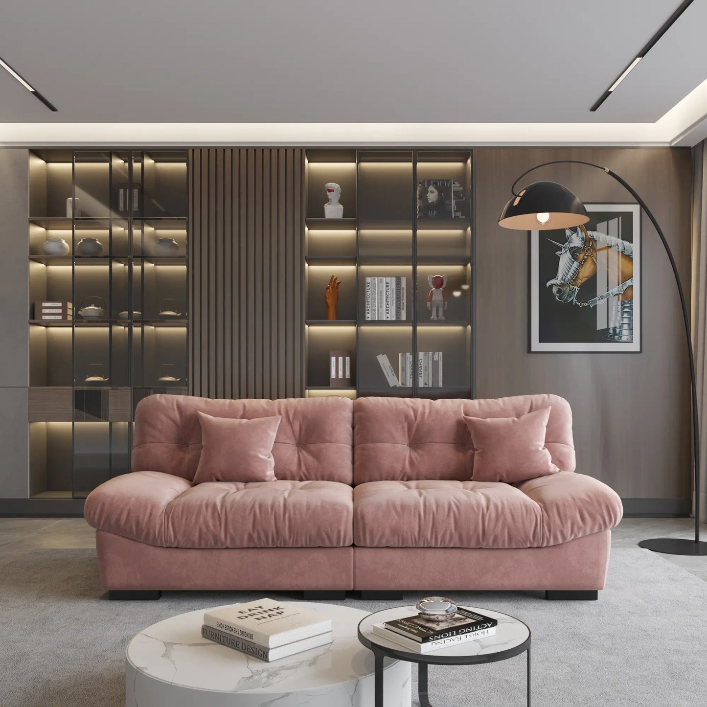 Essential Loveseat Lazy Sofas | Pink Frosted Velvet Loveseats 2-seaters 89"