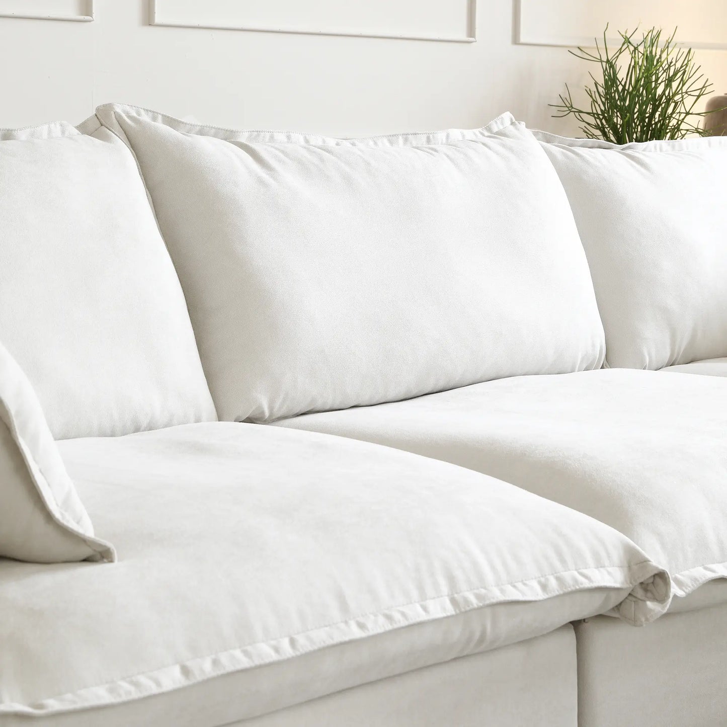 Deluxe Linen Cloud Sectional Sofas | 1-Piece White Cotton and Linen Armless Single Sofa Ottoma