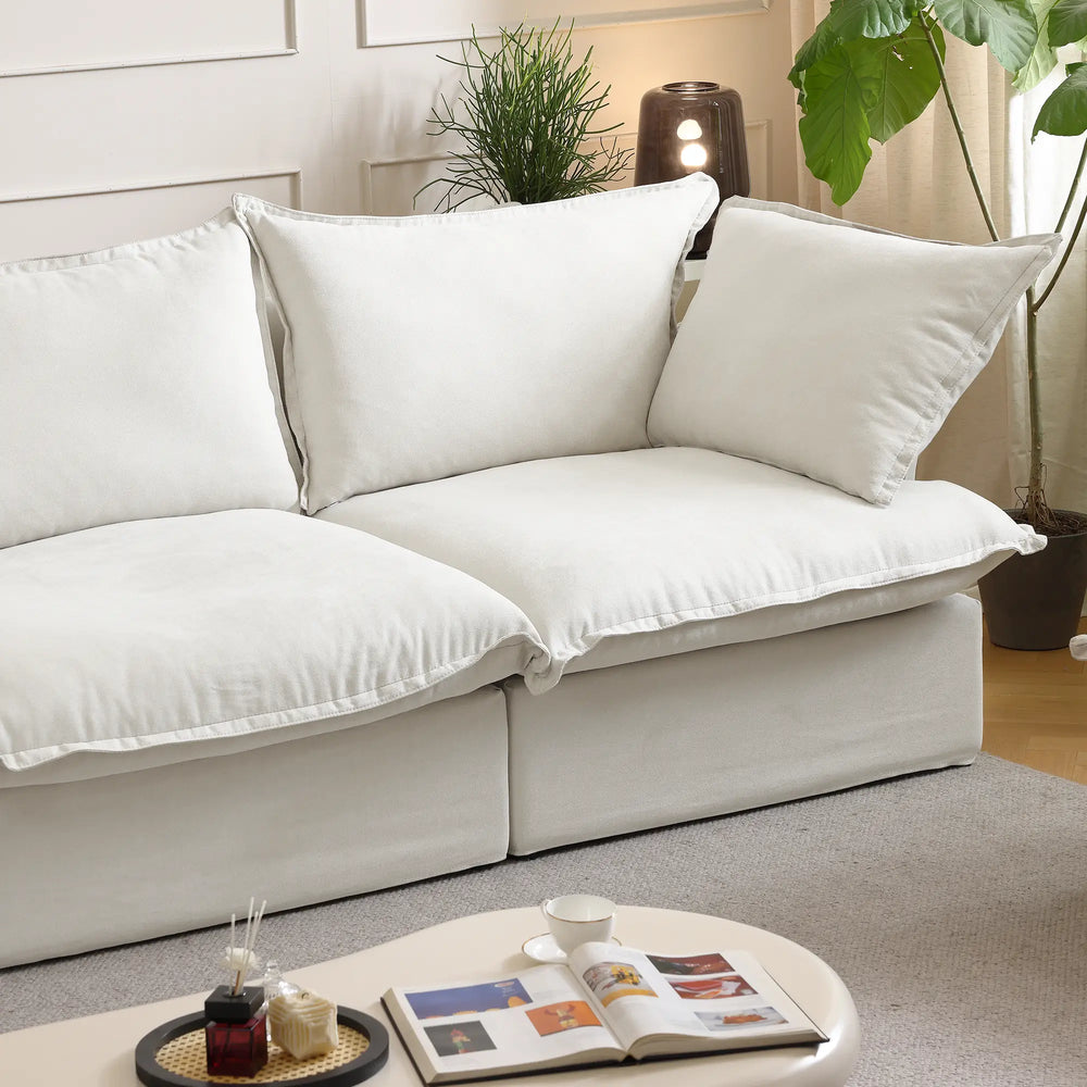 Deluxe Linen Cloud Sectional Sofas | 1-Piece White Cotton and Linen Armless Single Sofa Ottoma