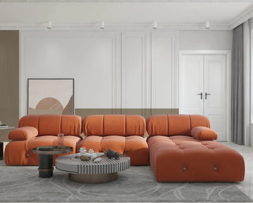 Sofá modular en forma de L Matrix de 3 plazas, color naranja oscuro | 4 piezas (incluye 1 otomana), tela de terciopelo, gran capacidad.