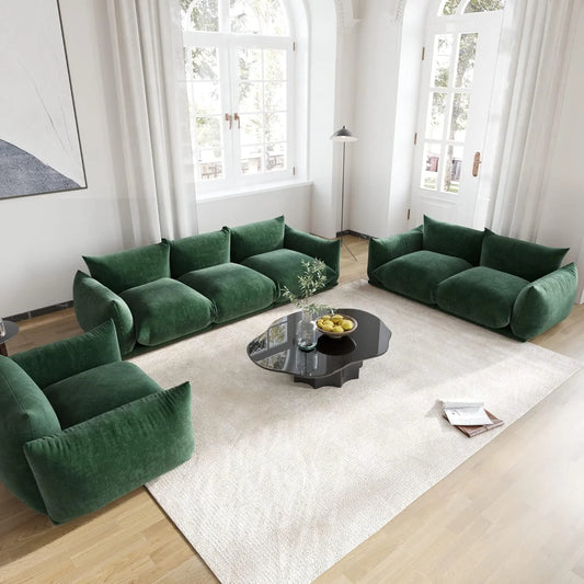 Sofás seccionales modernos Matrix | Conjunto de 6 piezas de chenilla verde (4 plazas + 2 otomanas)