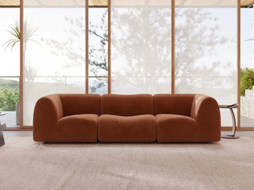 Teddy Fleece 3-Seater Rust Red Small Space Couch Sectional | 3-Piece, Modular Design, Fixed Upholstery, Low Pillow Arm