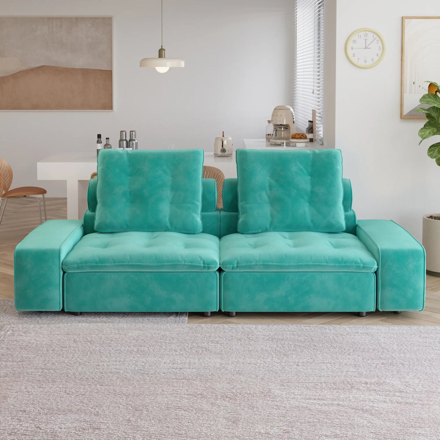 Deluxe Adjustable Cloud Sectional Sofas | Tiffany Blue Frosted Velvet Loveseats 2-seaters