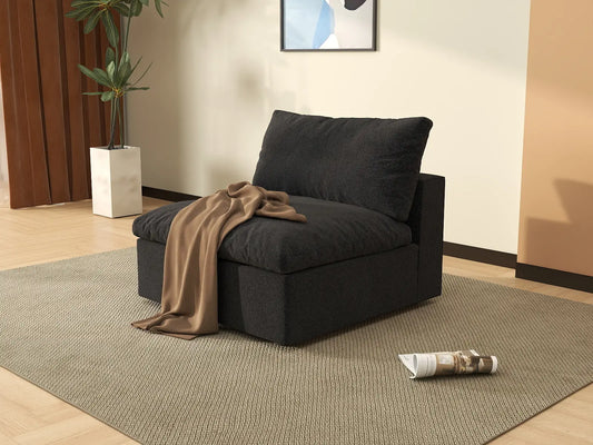 WJS Home 1 Piece Cotton and Linen Black Single Sofa 40 Cloud Like Backrest Pillows 1 Seater_6