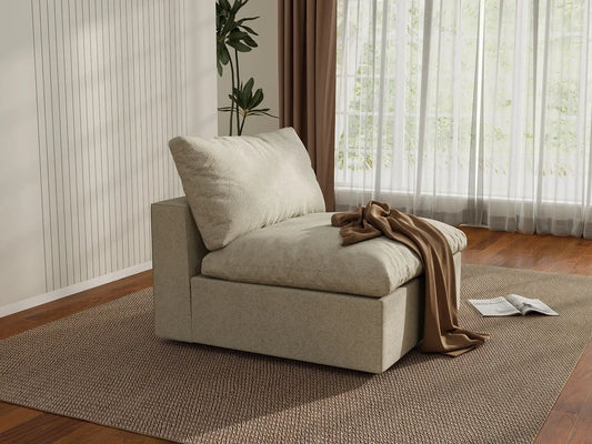 WJS Home 1 Piece Cotton and Linen Khaki Single Sofa 40 Cloud Like Backrest Pillows 1 Seater_1