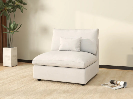 WJS Home 1 Piece Linen White Single Sofa 40 Adjustable Backrest Pillows 1 Seater_1