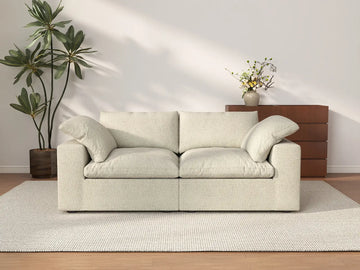 Deluxe Cloud 2-Seater Khaki Washable Loveseat | 2-Piece, Cotton and Linen Fabric, Modular Design