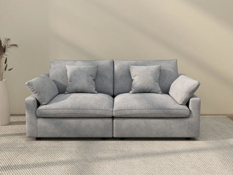 Sofá de dos plazas Deluxe Cloud, lavable, color gris claro | 2 piezas, tela de chenilla y lino, diseño modular