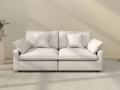 Sofá de dos plazas Deluxe Cloud, blanco lavable | 2 piezas, tela de chenilla y lino, diseño modular