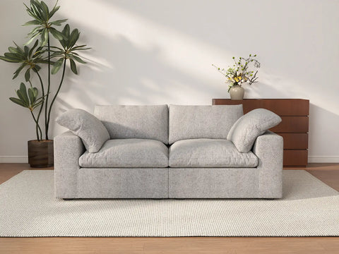 Sofá de dos plazas Deluxe Cloud, lavable, color gris claro | 2 piezas, tela de algodón y lino, diseño modular
