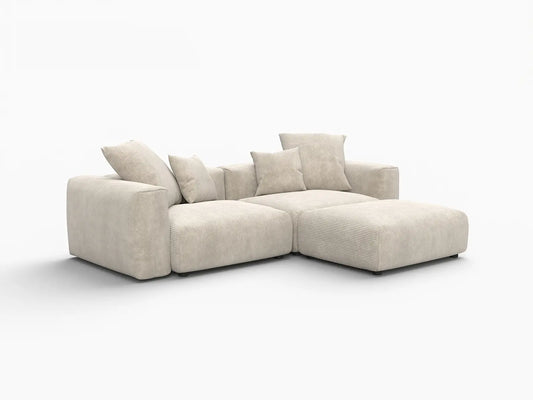 WJS Home 3 Piece Beige Corduroy Chaise Sectionals 2 Seater_5