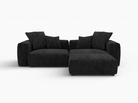 Matrix Modern Modular Sofas Covers | Black Corduroy Sofa Covers for 2-Seater With Ottoman