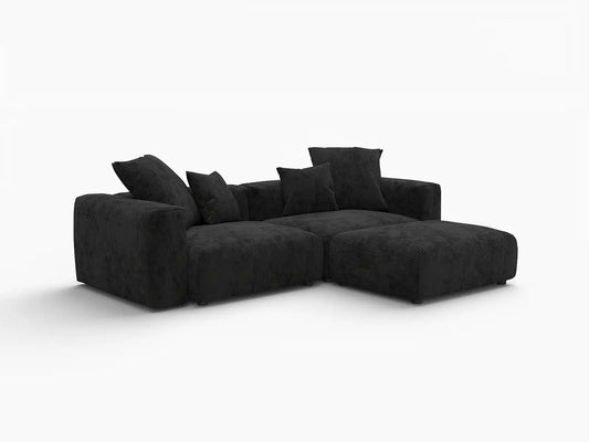 WJS Home 3 Piece Black Corduroy Chaise Sectionals 2 Seater_5