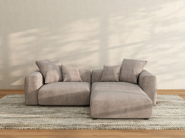 Matrix 2-Seater Brown Washable Chaise Sectional | 3-Piece (includes 1 Ottoman), Corduroy Fabric, Modular Design
