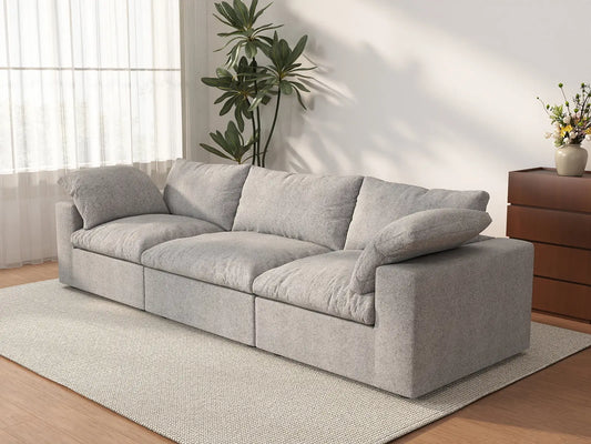 WJS Home 3 Piece Cotton and Linen Light Grey Couch Sectionals 120 Flexible Armrest Pillows 3 Seater_3