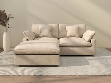 Deluxe Cloud 2-Seater Khaki Washable Chaise Sectional | 3-Piece (includes 1 Ottoman), Chenille and Linen Fabric, Modular Design