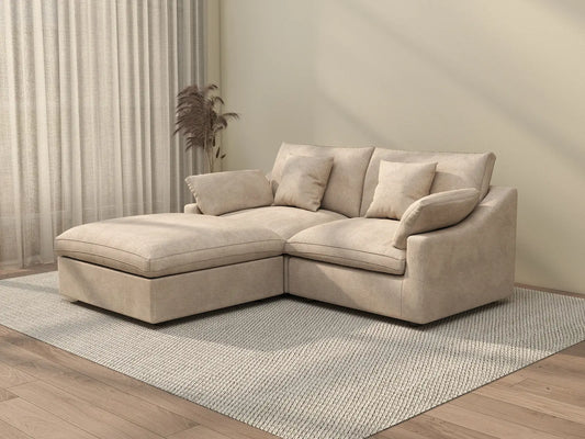 WJS Home 3 Piece Linen Khaki Chaise Sectionals 2 Seater With 1 Ottoman_3