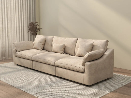 WJS Home 3 Piece Linen Khaki Couch Sectionals 3 Seater_3