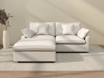 Sofá seccional de lujo Cloud de 2 plazas, blanco, lavable, con chaise longue | 3 piezas (incluye 1 otomana), tejido de chenilla y lino, diseño modular