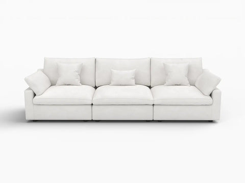 Deluxe Slope Cloud Sectional Sofa Covers | White Chenille and Linen Sofa Cover for 3-Seater