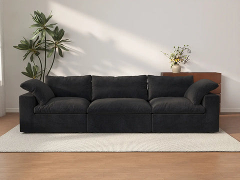 Deluxe Cloud 3-Seater Black Washable Couch Sectional | 3-Piece, Cotton and Linen Fabric, Modular Design
