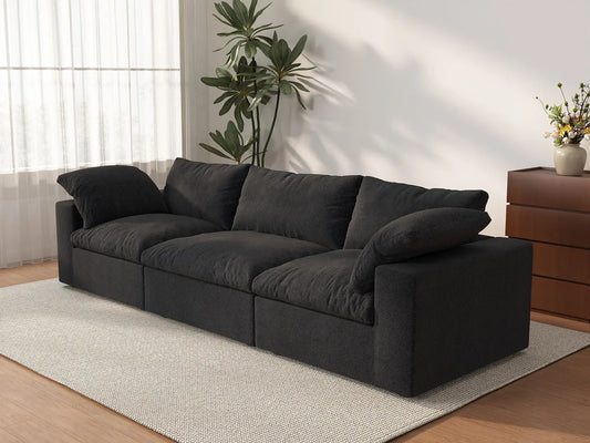 WJS Home 3 PieceCottonandLinenBlackCouchSectionals120FlexibleArmrestPillows3 Seater_3