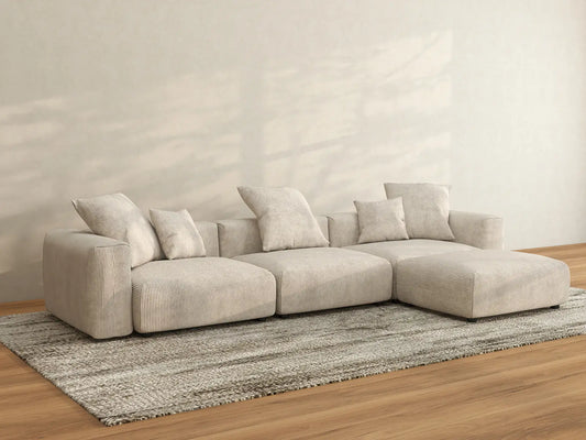 WJS Home 4 Piece Beige Corduroy L Shaped Sectionals 3 Seater_2