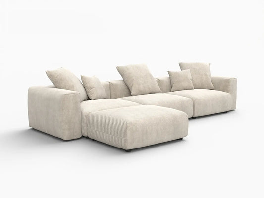 WJS Home 4 Piece Beige Corduroy L Shaped Sectionals 3 Seater_5