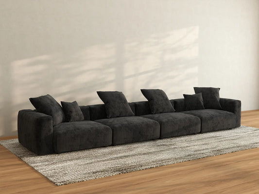 WJS Home 4 Piece Black Corduroy Couch Sectionals 4 Seater_2