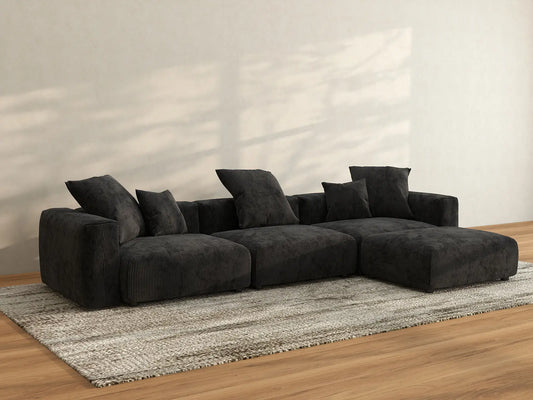 WJS Home 4 Piece Black Corduroy L Shaped Sectionals 3 Seater_2