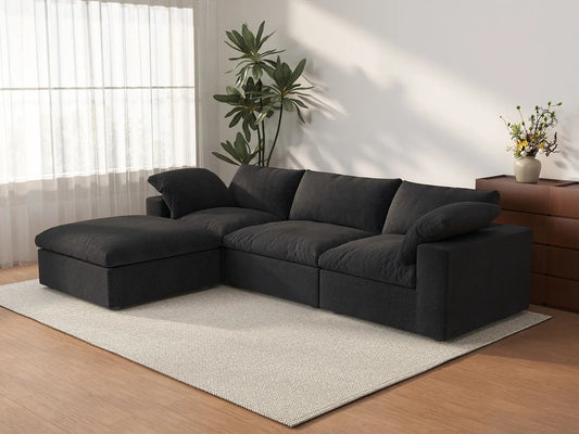 WJS Home 4 Piece Cotton and Linen Black L Shaped Sectionals 120 Storage Ottoman 3 Seater_3